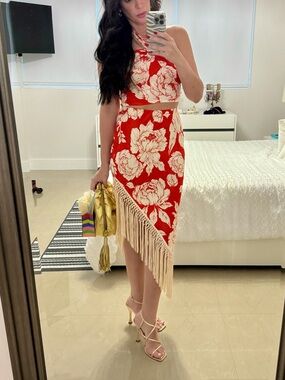 Floral Two-Piece Set with Fringe